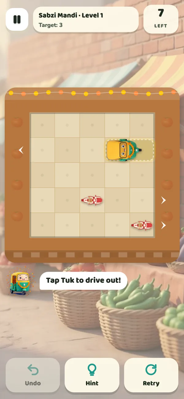 Level 1: Tuk's lane is clear, tap him to drive out